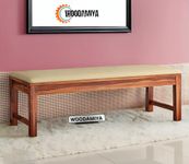 WOODAMIYAWooden Seating Bench for Home & Office, Multipurpose Seating Bench for Daining Table/Indoor and Outdoor/Balcouny, Bench with Cushion, 54x14x17.5 Inch, Teak Finish
