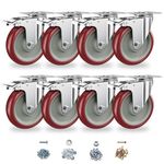 Casters Set of 8 Heavy Duty - Caster Wheels 5 Inch, CLOATFET Locking Casters, Swivel Casters with Brake (Top Plate), Double Ball Bearing Non Marking Castor Wheels for Cart Furniture Workbench