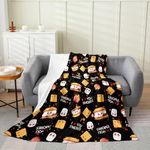 Feelyou Marshmallow Plush Throw Blanket, Twin 60"x80" Cute S'Mores Flannel Fleece Blanket for Sofa Couch Boys Cute Cookie All Season,Bed Blanket Happy Camping