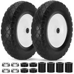 Upgraded 4.80/4.00-8 Flat Free Wheelbarrow Tires, Non-Slip Wheelbarrow Wheels with 5/8" Ball Bearings,Universal Fit 16" Solid Wheels for Wheelbarrows/Garden Trailers/Utility Yard carts-2PCS(Black)