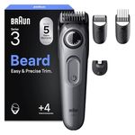 Braun Beard Trimmer Series 3, Plus 4 Styling Tools, Ultra Sharp Blade, 50 Min Runtime, 40 Lengths, BT3525, Grey
