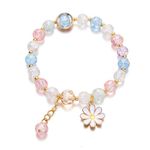 POYAMUSE Colorful Flower Charm Bracelet - Boho Daisy Accessory with Crystal Beads Bracelet for Women, Medium, Metal, metal