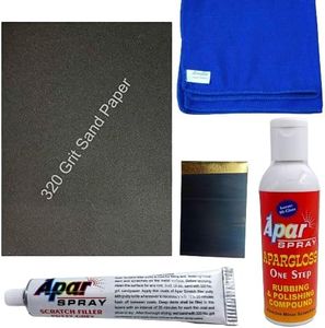 Apar Scratch Filler Putty-50 gms, One Step Rubbing and polishing compound-100 gms, Microfiber Cloth Blue, Putty Knife and 320 grit sandpaper (Pack of 5Pcs)