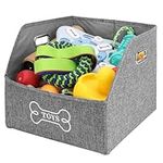 BELLE VOUS Foldable Dog Toy Organiser Box with Handles - Collapsible Fabric Bin for Pet Toy/Accessory Storage - Grey Basket for Dog Toys, Dog Clothes/Apparel, Blankets, Leashes, Treats/Food and More