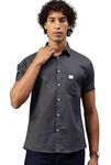 Majestic Man Slim Fit Pure Cotton Solid Half Sleeve Casual Shirt (Dark Grey, Large)