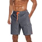 EKLENTSON Mens Water Shorts Lightweight with Mesh Lining Casual Swim Trunks Grey