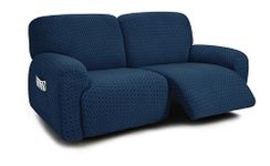 ULTICOR Extra Wide 75" - 100", Reclining 2 Seater Sofa, Extra Wide Reclining Love Seat Slipcover, 6-Piece Jacquared Fabric, Reclining Sofa Covers, Thick, Soft, Washable (Style 2) (Navy)
