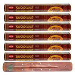 HEM Incense sticks SANDALWOOD | Pack of 6 | with SAMASIA incense stick holder for Aromatherapy, Incense Spa, Yoga, Meditation, Healing, Spirituality and Relaxation