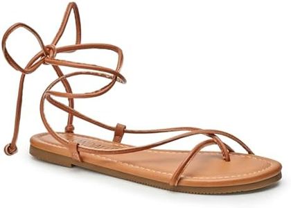 SANDALUP Lace up Sandals Tie up Dress Summer Flat Sandals for Women Brwon 9.5