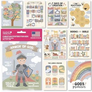 Hadley Designs Sunday School Decorations For Classroom -9 Bible Posters for Kids, 10 Commandments for Kids, Books of the Bible Poster, Fruit of the Spirit, Boho Christian Posters for Classroom