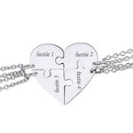 FindChic Personalized BFF Necklace for 4 Besties Puzzle Matching Name Heart Pendant Stainless Steel Gifts for Teen Girls/Boys Friendship Best Friend Necklace Set Customizable