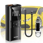 Rocoren Tyre Inflator Cordless, 150PSI Portable Car Pump Air Compressor, USB Rechargeable Electric Tyre Pump with 17 Cylinder Pure Copper DC Motor, Memory Function, Powerbank Function, Auto Shutoff