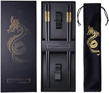 Chopsticks Reusable Chinese Dragon Chopsticks with Holder and Carrying Bag Chinese Traditional Stylish Gift Set Dishwasher-Safe (2 Pairs-Dragon)