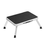 SONGMICS Step Ladder, Folding Step Stool, Steel, Meets EN 14183 Standard, Non-Slip Rubber Pad, for Bathroom, Kitchen, Load up to 150 kg, 37.5 x 26.5 x 17.5 cm, White GSL01WT