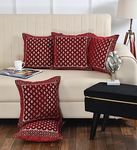 DECOMIZER Jacquard Geomteric Cushion Covers 16 Inch X 16 Inch Set Of 5 Ethnic Motifs 240 TC Cushion Covers,Design- Star,Color- Maroon