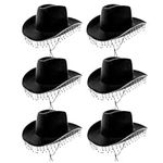 Adults Diamanté Cowgirl Hat - Pack of 1 - Black Cowboy Hat with Diamanté Fringe - Adults Bling Glitter Cowgirl Hat Western Party Fancy Dress Accessory