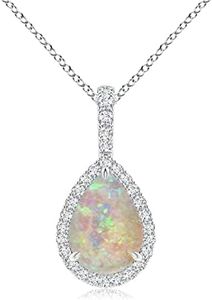 Angara Opal Teardrop Pendant with Diamond Halo in 14K White Gold