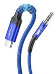 JSAUX USB C to 3.5mm Audio Aux Jack cable [1M], Type C adapter to 3.5mm male headphone stereo cable car compatible with iPad Pro 2020 Google Pixel 3 4, Samsung Galaxy S22 S21 S20 Ultra Note 20 -Blue