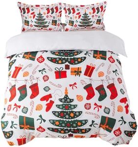 qjmiaofang Christmas Duvet Cover King Christmas Comforter Cover Christmas Tree Sock Printed Winter Theme Bedding Set Candy Cane Gloves and Gift Design Xmas Bed Set Christmas Holiday Decorative Bedding