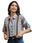 GRECIILOOKS Printed Regular Fit Shirt Korean Western Tops for Women Stylish (GL-W2113_Multicolor M)