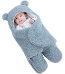 Happy Cherry Baby Swaddle Blanket Boys Girls Cute Hooded Cotton Plush Receiving Blanket Newborn Sleeping Wraps for 0-6 Months Blue