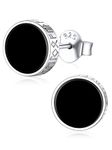 ChicSilver 925 Sterling Silver Round Black Onyx Stud Earrings with Viking Rune Men Earrings Studs