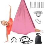 NOSTIFY Sensory Swing, Hanging Hammock Chair for Bedroom with Adjustable Hanger Kit, Relaxing Therapy Swing for Kids Autism ADHD Aspergers (Pink)