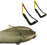 Suspenz Kayak Storage Rack, Big EZ Padded Wall Hangers/Hooks for Kayaks and Canoes, Indoor & Outdoor Wall Mounts, Powder-coated Steel with Foam Pads & Safety Straps, Holds up to 150 lbs (12-2499)