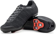 Tommaso Strada Aria Knit Men's Cycling Shoes, Lace Up Road Bike, Indoor Cycling Shoes and Bundle, Dual Compatible SPD, Delta, Black, Black, 9