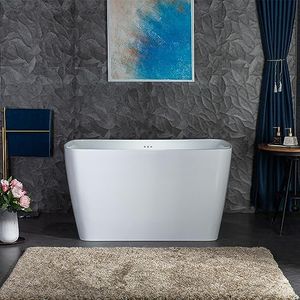 WOODBRIDGE 48" Acrylic Freestanding Rectangular Air Bath Bathtub with Pre-molded Seat and Matte Black Pop-Up Drain and Overflow Option, White, B0170-MB