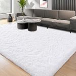 Quenlife Soft Bedroom Rug, Plush Shaggy Carpet Rug for Living Room, Fluffy Area Rug for Kids Grils Room Nursery Home Decor Fuzzy Rugs with Anti-Slip Bottom, 5 x 8ft, White