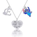 yumcute Cute Necklace Girls Jewellery Stch Letter E Necklace Cartoon Alloy Personalised Necklace for Kids Collarbone Chain Pendant Sweater Chain Women Sister Friends Girlgriend Girls Christmas Gifts