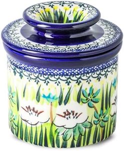 Lyeec French Butter Crock with Lid for Countertop,Handpainted Floral Butter Keeper with Water Seal Line, Farmhouse Ceramic Butter Container Airtight for Soft Spreadable Butter,Housewarming Gifts