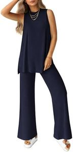 PRETTYGARDEN Women's 2 Piece Lounge Set 2025 Summer Casual Loose Tank Top Wide Leg Pants Matching Travel Outfits Tracksuit (Navy,XX-Large)