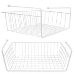 Tebery 2 Pack White Under Shelf Wire Basket Hanging Storage Baskets, Under Cabinet Add-on Storage Racks Slide-in Baskets Organizer for Kitchen Pantry Desk Bookshelf