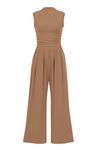 PRETTYGARDEN Womens Summer Jumpsuits Dressy Casual One Piece Outfits Sleeveless Mock Neck Wide Leg Pants Rompers with Pockets (Camel,Large)