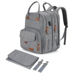 Qualyphant Diaper Bag Backpack - Large Expandable Waterproof Baby Bags Twins,24 Pockets - Stylish Nappy Maternity Bag w/ Changing Pad& Straps - Multifunction Back Pack (diaper-bag-grey-01),Grey