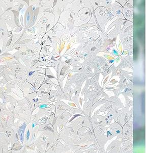 rabbitgoo 3D Window Film Privacy Film for Glass Windows, No Glue Self-adhesive Rainbow Window Covering Vinyl Frosted Opaque Decorative Film Heat Control Static Cling for Kitchen Room Tulip 44.5x200 cm