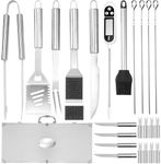 POLIGO Grill Tools Set,25Pcs Stainless Steel Grilling Accessories with Portable Case,Spatula, Tongs&Meat Knives and Fork for Dad Gifts,Professional BBQ Tools Set for Men Outdoor Camping/Backyard