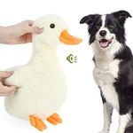 Pawaboo Squeak Plush Duck Dog Toy, Large 12'' Super Soft Plush Stuffed Duck-Shaped Pet Toys, Crinkle Paper Rattle Pet Biting Training Chew Toys Non-Toxic Plush Doll for Pet Dogs, Light Yellow/Orange