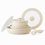 Ceramic Cookware Set 7PCS, Pot and Pan Set Non-Stick with Detachable Handle for Induction, Kitchen Cookware Set, Frying Pan 8” & 10”, Saucepan 2.5 QT, PTFE-Free, PFAS-Free, Dishwasher-Safe, Oven-Safe