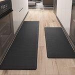 Color&Geometry 2 Piece Kitchen Rugs Set, Black Runner Rug Standing Mat, Low Elastic Comfort Floor Mat with Non-Slip Rubber Back, Waterproof Anti Fatigue Mat, 17"x29"+17"x59"