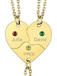 Custom Bff Necklace for 3 Boys Sparkly Gold Steel Personalized Sibling Jewelry Set Engraved Matching Pendant with Chains