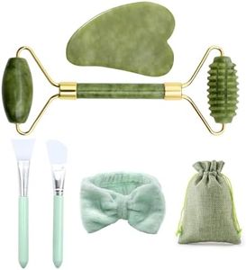 ZYKORT Kit Gua Sha di Giada e Jade Roller Viso, Naturale Strumento di Massaggio per Pietra di Giada Verde, Ruller massaggiatore viso e Pietra Guasha per muscolare Rilassante, Anti-invecchiamento