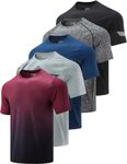 5 Pack Men’s Active Quick Dry Crew Neck T Shirts | Athletic Running Gym Workout Short Sleeve Tee Tops Bulk, Light Gray/Gradient Red/Blue/Charcoal/Black, Medium