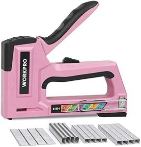 WORKPRO Pink Staple Gun, 6-in-1 Manual Brad Nailer with 4000-Pieces Staples for Fixing Material, Carpentry, Upholstery, Furniture and DIY - Pink Ribbon