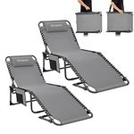 KingCamp Set of 2 Folding Chaise Lounge Chair for Outside Beach, Sunbathing, Patio, Pool, Lawn, Lay Flat Portable Lightweight Heavy-Duty Adjustable Camping Reclining Chair with Shoulder Strap, Pillow