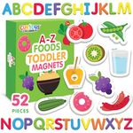 Curious Columbus Magnetic Foods and Letters for Kids. Set of 52 pcs Includes 26 Foam Picture Magnets and 26 A-Z Alphabet Letters. for Letter Recognition, Learning Words and Healthy Eating