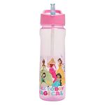 Disney Princess Rainbow Water Bottle with Straw – Reusable Kids 600ml PP – Pink – Official Merchandise by Polar Gear – BPA Free and Recyclable Plastic – For School Nursery Sports Picnic