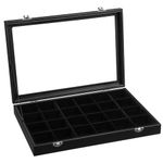 SONGMICS Jewellery Box, Jewellery Organiser with 24 Compartments, Ring Display Case with Velvet Lining, Jewellery Display Boxwith Glass Lid and Closure, Gift Idea, Black JDS303